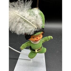 Vintage Circus‎ Christmas Ornament Flocked Green Suit Figure with Feather Hat